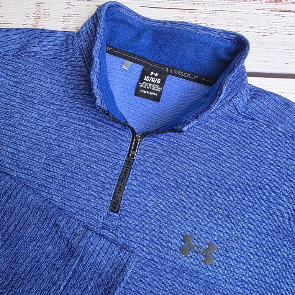 Under Armour Golf Storm Sweater Fleece Mens Large Blue 1/4 Zip Pullover 1373674